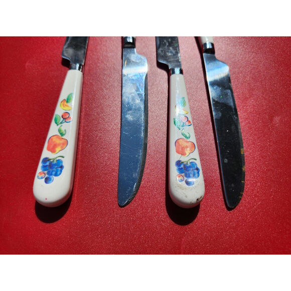 4 Corelle by Coring Fruit Basket Stainless Dinner Knives Flatware Plastic MCM 9" - Picture 5 of 7